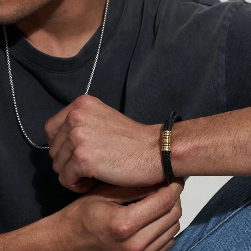 Braided Leather Navigator Name Bracelet