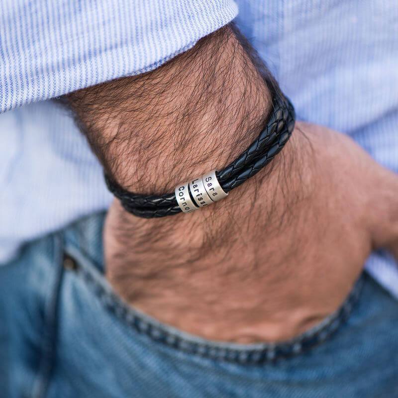Braided Leather Navigator Name Bracelet